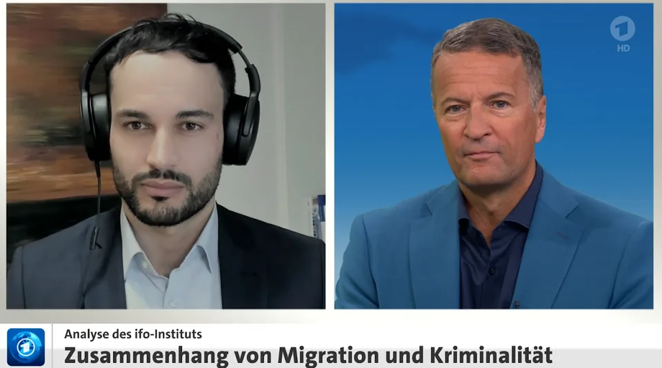 Jean-Victor Alipour in a live interview on ARD tagesschau about the ifo analysis of migration and crime
